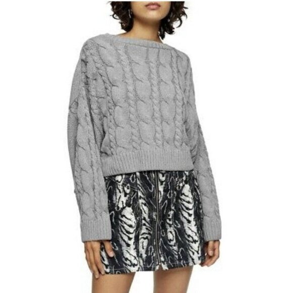 TOPSHOP Crop Batwing‎ Sleeve Cable Sweater Size 8/12 (UK M/L) - Picture 1 of 9